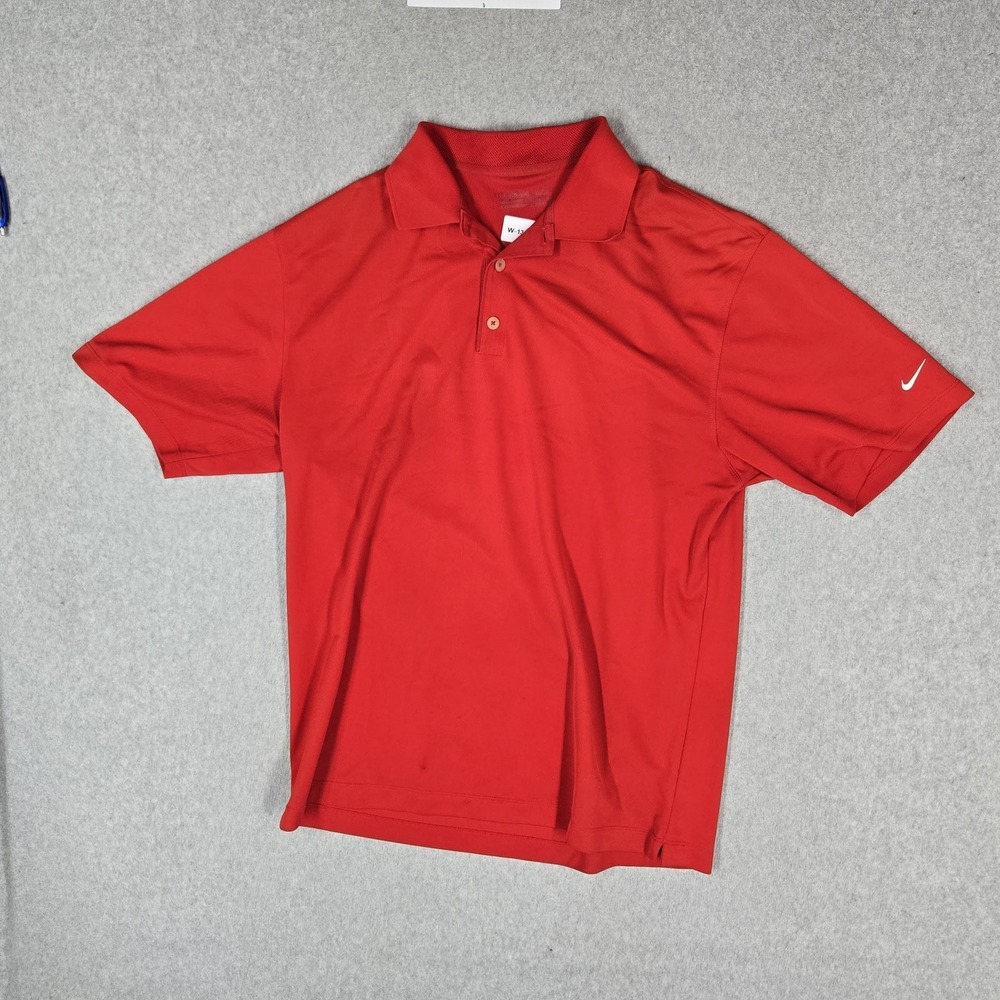 Nike Golf Men Polo L Red Activewear Logo Short Sleeve Breathable Swoosh READ